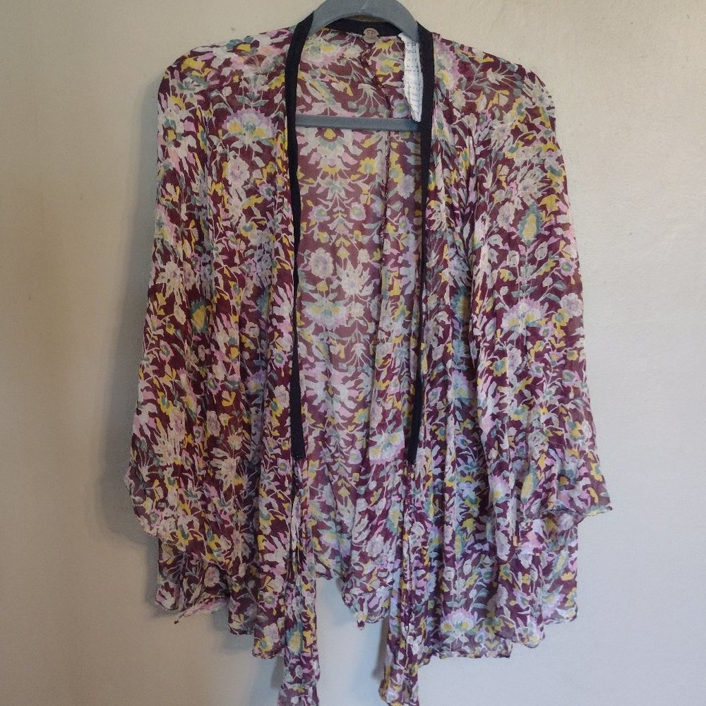 Free People Gauzy Floral Kimono